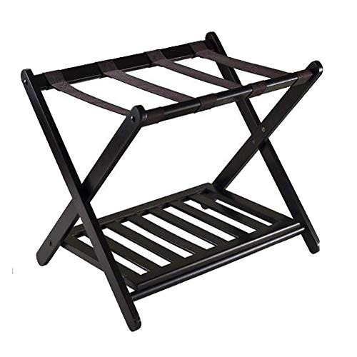 Luggage Rack Folding Luggage Rack for Guest Room Bedroom Hotel  Black with Shoe Shelf