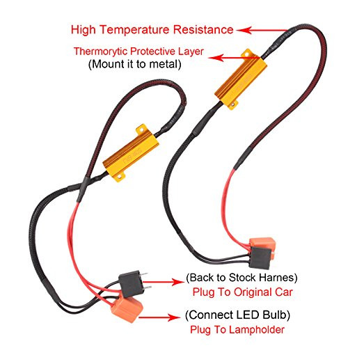 2 Pcs H7 50W 6Ohm LED DRL Fog Light Canbus Load Resistor Wiring Harness From Madlife Garage