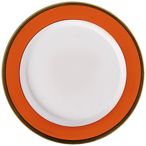 Premium Plastic Round Plates | White/Orange Peel | 10.25" | Pack of 10 | Party Supply