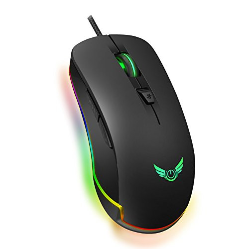 Gaming Mouse Wired,Attoe [4800 DPI] [Breathing Light] Ergonomic Game USB Computer Mice RGB Gamer Desktop Laptop PC Gaming Mouse, 6 Buttons for Windows 7/8/10/XP Vista Linux (Black)