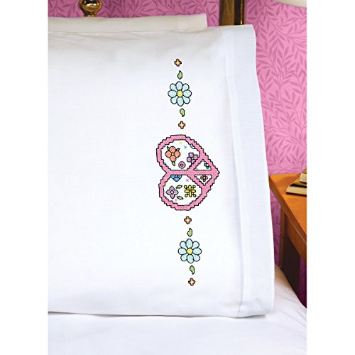 Janlynn Peace Heart Sign Pillowcase Pair Stamped Cross Stitch, 20 by 30-Inch