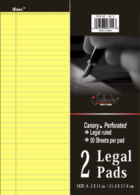 iScholar Canary Legal Pads, 2-Pack, 8.5 x 11.75 Inches, 50 Sheets per Pad (98112)