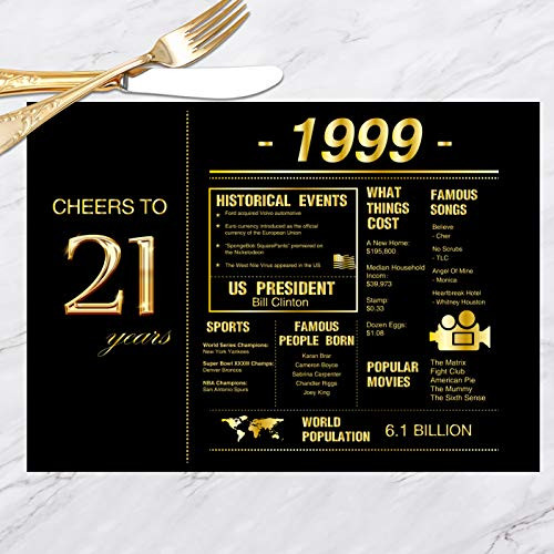 yuzi n 21st Birthday Placemats Decorations for Women or Men   1999 Sign   21st Anniversary Decorations   1999 Birthday Party Decorations   21st Party Table Decorations   Set of 30