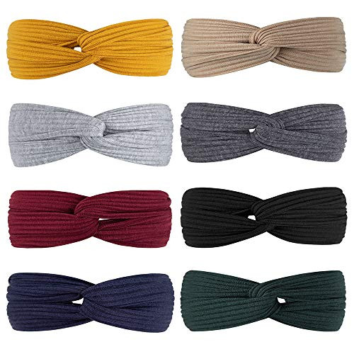 8 Pack Headbands for Women Knotted Boho Stretchy Hair Bands for Girls Criss Cross Turban Plain Headwrap Yoga Vintage Hair Accessories Solid Color 8 Pack Headbands for Women Knotted Boho Stretchy Hair Bands for Girls Criss Cross Turban Plain Headwrap Yoga Vintage Hair Accessories Solid Color