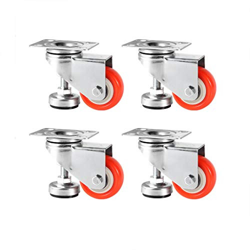 Skelang 4 Pcs 15 Adjustable Leveling Caster Leveling Feet Wheels Swivel Plate Casters Wheels Installing for Industry Equipment Shopping Carts Workbench Bookshelves Loading Capacity 355Lbs