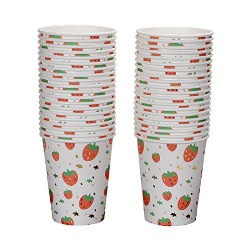 Geeklife Strawberry Paper Cups Noble Gold Fruit Decorative Party Cups Set Sparkly Gold Foil Disposable Paper Cups 9 oz40 pcs