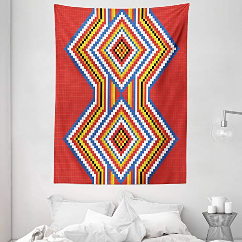 Ambesonne Tribal Tapestry Traditional Style Mosaic Pattern Image Wall Hanging for Bedroom Living Room Dorm 60 X 80 Blue Vermilion Ambesonne Tribal Tapestry Traditional Style Mosaic Pattern Image Wall Hanging for Bedroom Living Room Dorm 60 X 80 Blue Vermilion