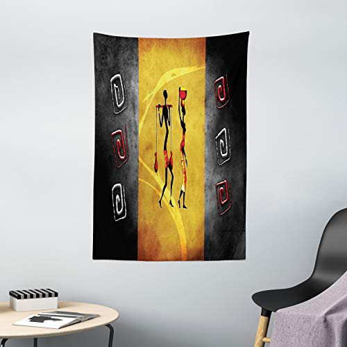 Ambesonne African Tapestry People Carrying Some Local Elements on Their Heads Retro Drawing Style Wall Hanging for Bedroom Living Room Dorm Decor 40  X 60  Black Grey