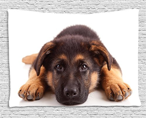 Lunarable German Shepherd Tapestry Puppy Hound Photograph Purebred Canine with Innocent Expression Wide Wall Hanging for Bedroom Living Room Dorm 60  X 40  Brown and Dark Brown