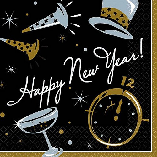 "Happy New Year" Black Tie Affair Luncheon Napkins, 6.5" x 6.5", 100 Ct.