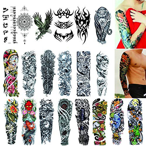 Full Arm Temporary Tattoos 20 SheetsWaterproof Removable Tattoo Arm Sleeves Extra Large Tattoos Body Stickers for Adults Men Women Kids