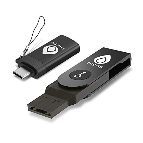 Thetis Fido U2F Security Key with Type C Adapter Two Factor Authentication Extra Protection and Compatible with Windows Linux Mac OS Gmail Facebook Dropbox SalesForce GitHub and More