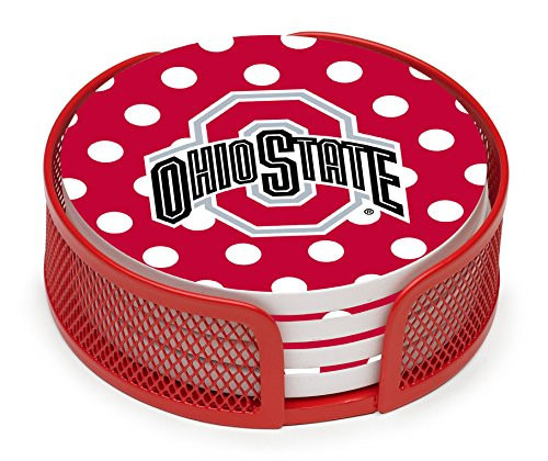 Thirstystone Stoneware Drink Coaster Set with Holder Ohio State University Dots