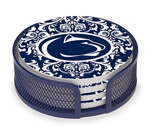 Thirstystone Stoneware Drink Coaster Set with Holder Penn State University Pattern