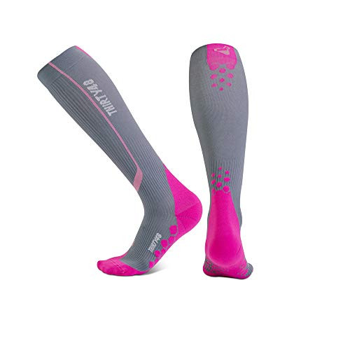 Thirty48 Graduated 20 30mmHg Elite Compression Socks for Performance   Recovery Best for Running Shin Splints  L XL  US Women 11 14    US Men 9 13   1 Pair  Pink Grey