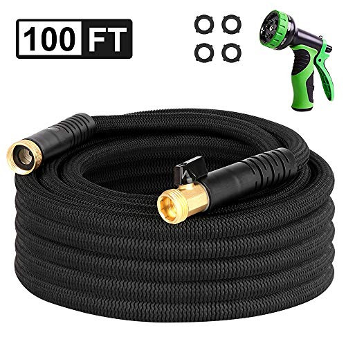 100 ft Garden Hose   Upgraded Expandable Water Hose with Spray Nozzle 3 4 Solid Brass Connectors Fittings Retractable Fabric Durable Latex Core   New Expanding Flexible Gardening Hose
