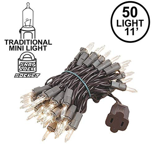 Novelty Lights 50 Light Clear Christmas Mini String Light Set Brown Wire Indoor Outdoor UL Listed 11  Long