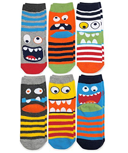 Jefferies Socks Boys  Little Monster Pattern Crew Socks 6 Pair Pack Multi Medium