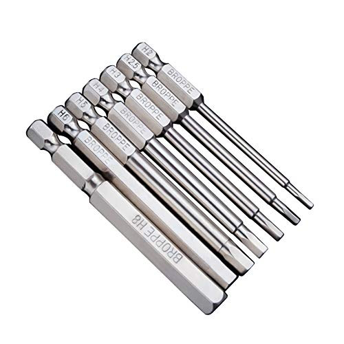Broppe 7pcs Hex Head Allen Bit Set 75mm 3 inch Long Metric H2 H8 Quick Release Shank Magnetic Professional Screwdriver Bit Set