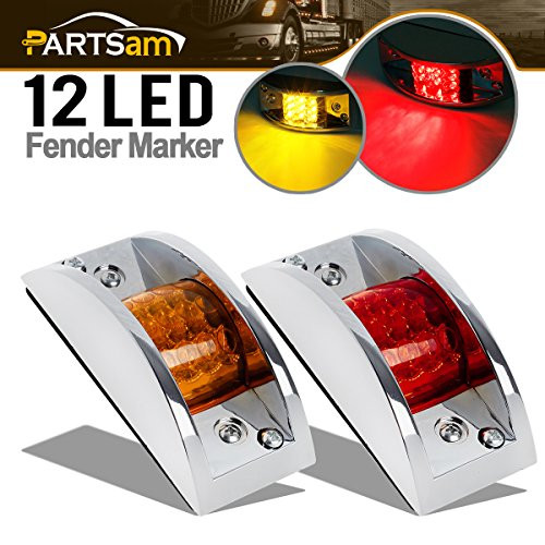 Partsam LED Marker Clearance Light Chrome Guarded Armored trailer RV 12LED Amber/Red (Pack of 2)