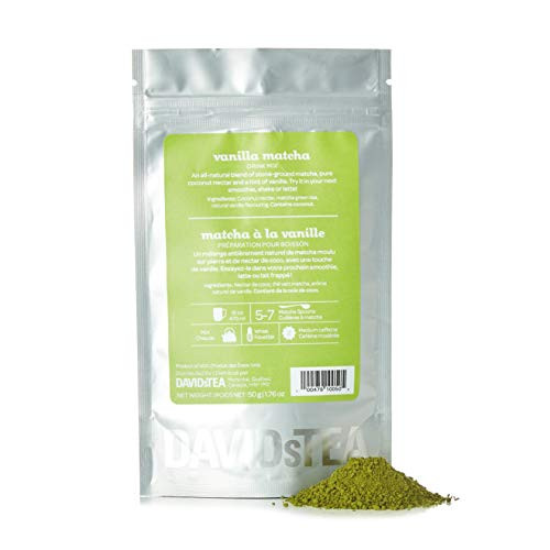 DAVIDsTEA Vanilla Matcha Green Tea Powder Premium Japanese Matcha Powder with Natural Vanilla Flavour and Coconut Nectar Perfect for Vanilla Flavoured Matcha Lattes 2 oz
