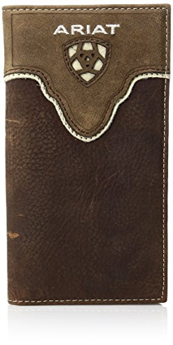 Ariat Men s Distressed Shield Inlay Rodeo Western Wallet Brown One Size