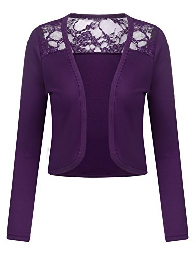 Grabsa Womens Long Sleeve Bolero Shrug Lace Cropped Open Front Cardigan Blazer
