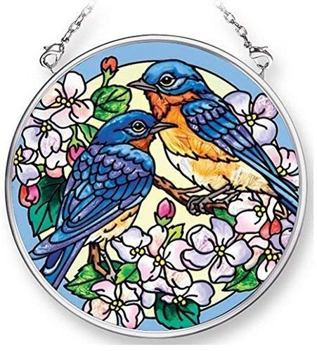 Amia Small Circle Blossoms And Bluebirds Suncatcher