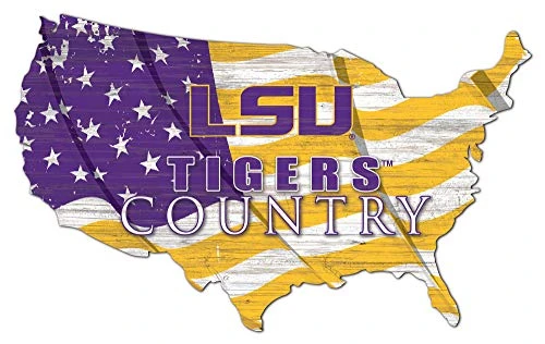 FC NCAA LSU Tigers 18  USA Shape Flag Cutout Wood Sign