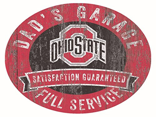 Fan Creations NCAA Ohio State Buckeyes 12  Round Dad s Garage Wood Sign