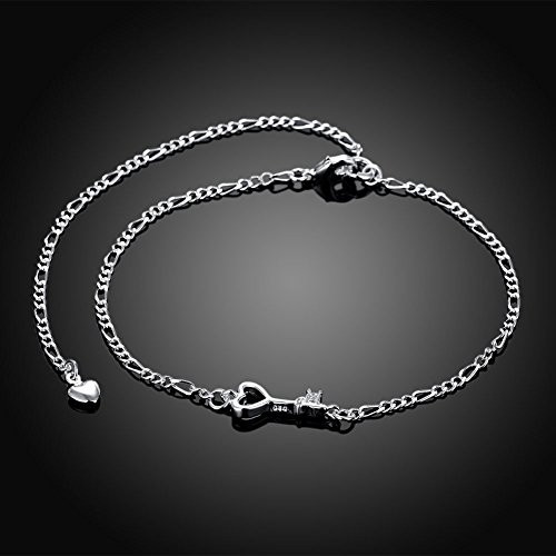 KUYIUIF 925 Sterling Silver Adjustable Anklet Barefoot Sandal Beach Foot Chain Cute Love Key Zircon Pendant Adjustable Chain Anklet Bracelet KUYIUIF 925 Sterling Silver Adjustable Anklet Barefoot Sandal Beach Foot Chain Cute Love Key Zircon Pendant Adjustable Chain Anklet Bracelet