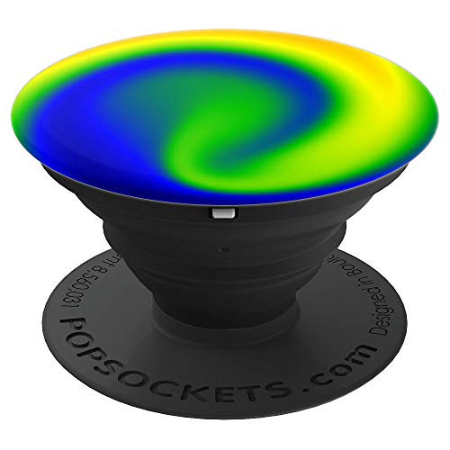 Groovy Psychedelic Blue Green Yellow Colors Swirl Pattern PopSockets Grip and Stand for Phones and Tablets