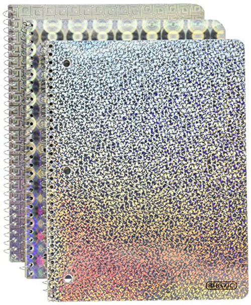 3 Pk, BAZIC 1-Subject Holographic Spiral Notebook - College Ruled