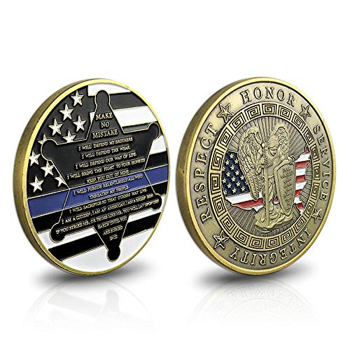 AtSKnSK Thin Blue Line St Michael Police Officers Challenge Coin Motto Commemorative Law Enforcement Gifts Collectible