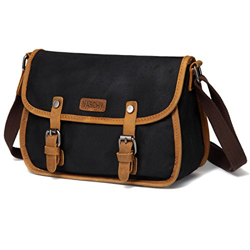 Crossbody Bag for WomenVASCHY Vintage Leather Waxed Canvas Flap Small Bag for Women