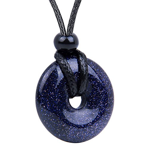 BestAmulets Amulet Lucky Coin Shaped Donut Blue Goldstone Charm Magic and Protection Powers Necklace
