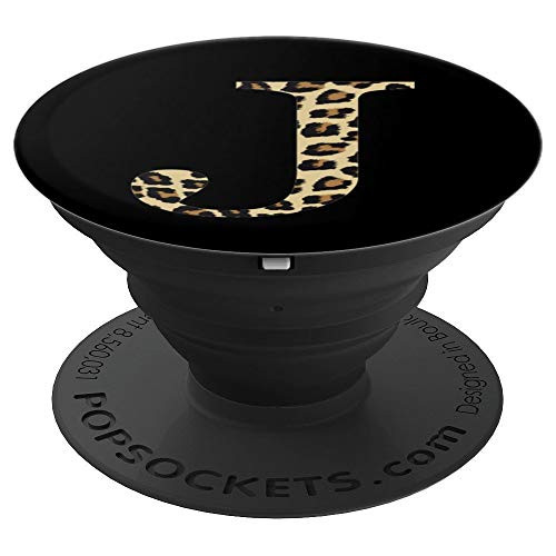 Leopard Cheetah Print Letter J Initial Rustic Monogram Gift PopSockets Grip and Stand for Phones and Tablets