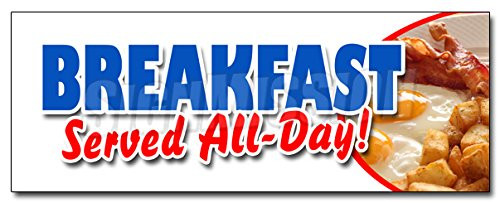 48  Breakfast Served All Day Decal Sticker Bacon Eggs Pancakes Waffles Grits
