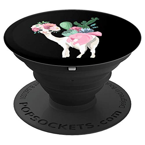 Cute floral llama white and pink flower black background PopSockets Grip and Stand for Phones and Tablets Cute floral llama white and pink flower black background PopSockets Grip and Stand for Phones and Tablets