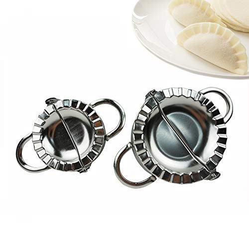 Proshopping 2 Set Stainless Steel Dumpling Maker Large and Min Goya Empanada Press Mold Ravioli Mould Crimper Wraper Dough Cutter   for Pie Ravioli Chinese Dumpling Pastry  S 29  Dia  L 37  Dia