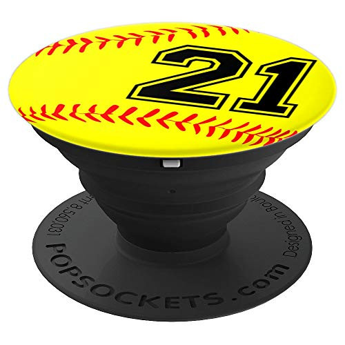 Softball Jersey Number  21 Twenty One No 21 Game Play Fun PopSockets Grip and Stand for Phones and Tablets