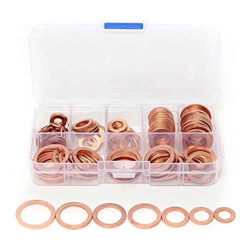 Farmunion 120Pcs 8 Sizes Aassorted Solid Copper Crush Washers Seal Assortment