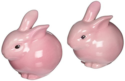 375 Inch Two Painted Pink Bunny Rabbits Salt and Pepper Shaker Set