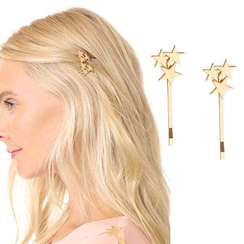 Yalice Star Hair Barrette Simple Bobby Pins Hair Clips Metal Hair Accessories for Women and Girls 2Pcs  Gold
