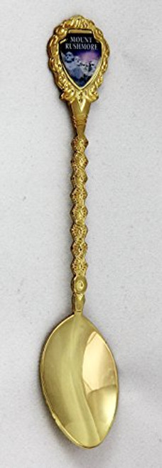 Mount Rushmore South Dakota Souvenir Gold Plated Collectible Twist Spoon 5  lpco