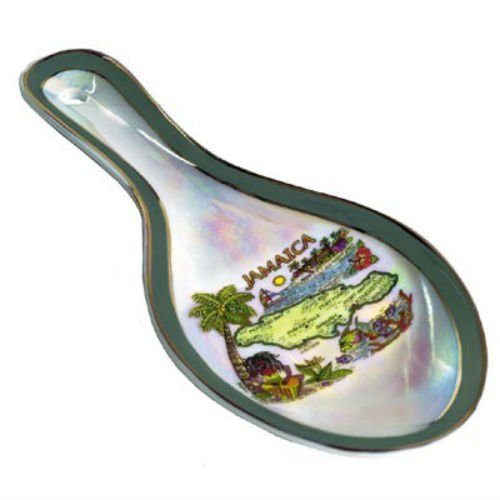 Jamaica Map Pearl Souvenir Collectible Spoon Rest agc