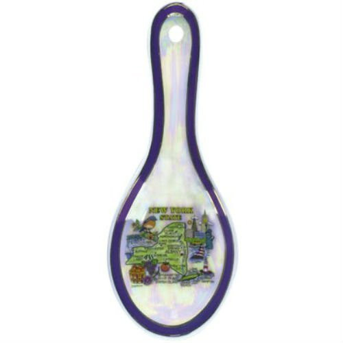 New York State Map Pearl Souvenir Collectible Spoon Rest agc