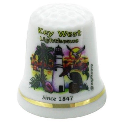 Key West Florida Lighthouse Flag Pearl Souvenir Collectible Thimble agc