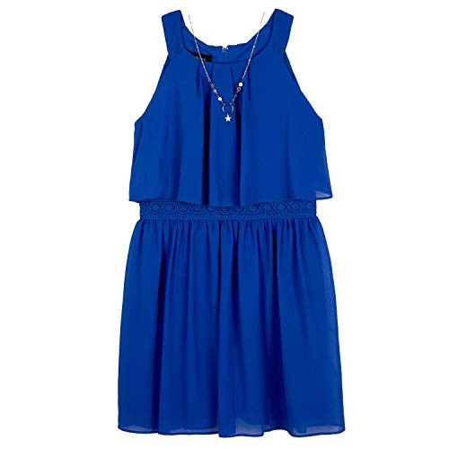 Amy Byer Girls  Halter Popover Dress with Decorative Trim at Waist Cobalt 16