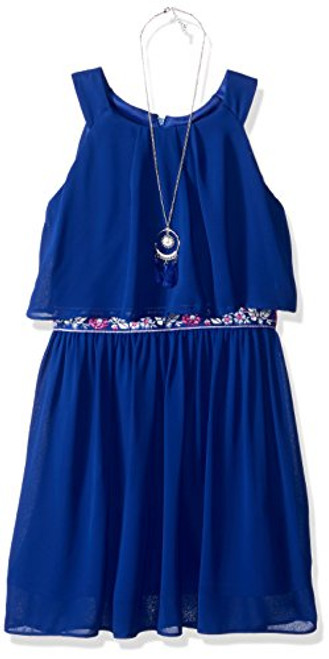 Amy Byer Girls  Halter Popover Dress with Decorative Waist Cobalt Novelty Trim 8